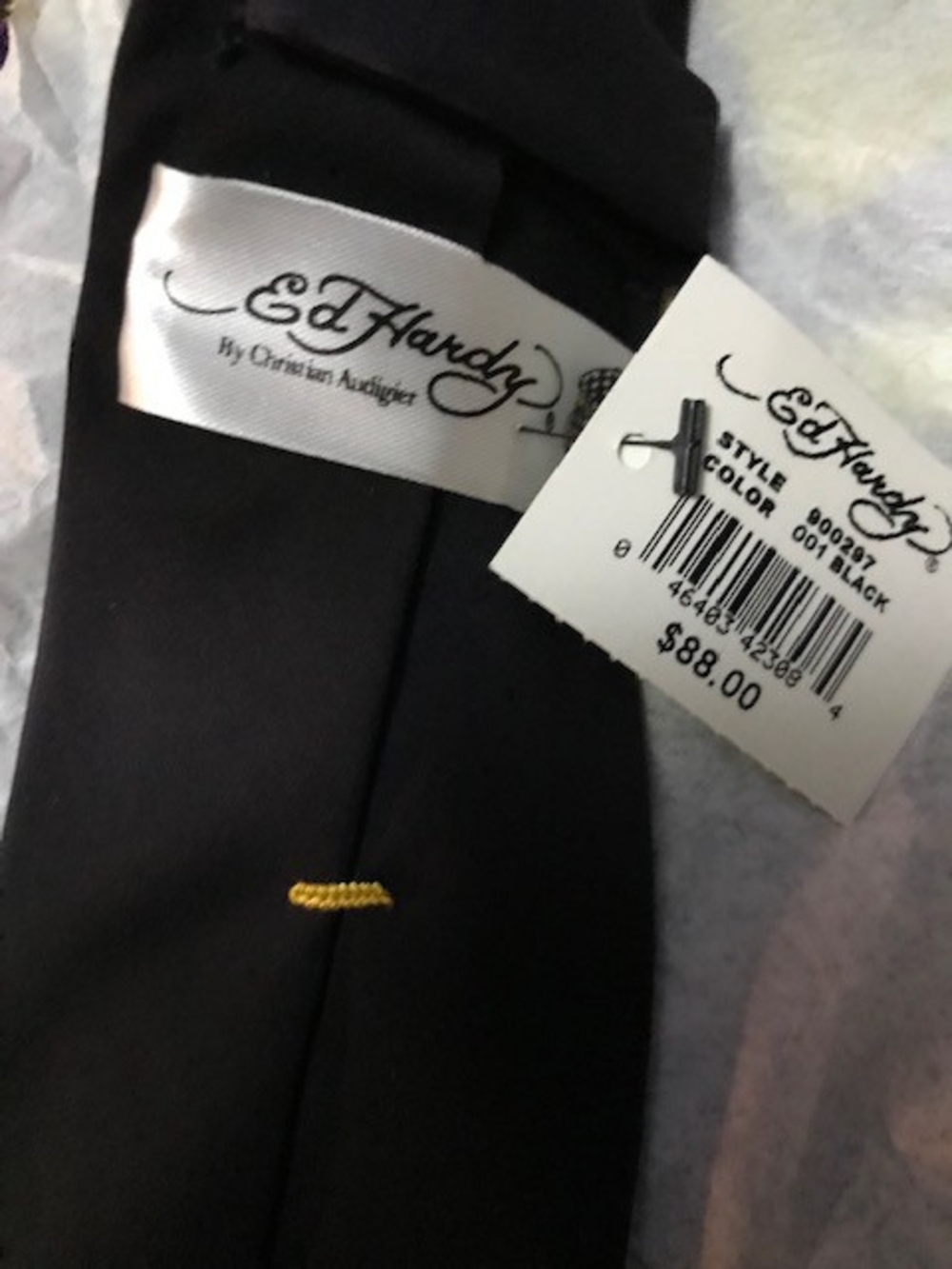 Ed Hardy Black Tie with Gold Logo Script